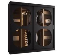 ABIKSMEBLE - Armadio per Camera da Letto - LxAxP 200x200x62cm - Armadio con Ante Scorrevoli in Vetro Fumé, 2 Aste e Ripiani - Stile Boho, Scandinavo - BAHRAJN 2 - Nero