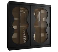 ABIKSMEBLE - Armadio per Camera da Letto - LxAxP 200x200x62cm - Armadio con Ante Scorrevoli in Vetro Fumé, 2 Aste e Ripiani - Stile Boho, Scandinavo - BAHRAJN 3 - Nero