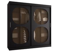 ABIKSMEBLE - Armadio per Camera da Letto - LxAxP 200x200x62cm - Armadio con Ante Scorrevoli in Vetro Fumé, 2 Aste e Ripiani - Stile Boho, Scandinavo - BAHRAJN 2 - Nero