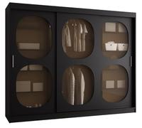 ABIKSMEBLE - Armadio per Camera da Letto - LxAxP 200x250x62cm - Armadio con Ante Scorrevoli in Vetro Fumé, 2 Aste e Ripiani - Stile Boho, Scandinavo - BAHRAJN 2 - Nero