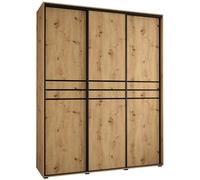 ABIKSMEBLE Cannes 10 Armadio Moderno con 3 Ante Scorrevoli con Barra, Ripiani - Armadio Portaoggetti per Camera da Letto, Soggiorno - 205,2x200x45 cm - Artisan Artisan Nero