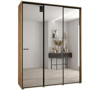 ABIKSMEBLE Cannes 2 Armadio Moderno con 3 Ante Scorrevoli con Barra, Ripiani e Specchio - Armadio Portaoggetti per Camera da Letto, Soggiorno - 205,2x190x45 cm - Nero Artigianale