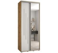 ABIKSMEBLE Cannes 9 Armadio Moderno con 2 Ante Scorrevoli con Barra, Ripiani e Specchio - Armadio Portaoggetti per Camera da Letto, Soggiorno - 205,2x110x45 cm - Bianco Argento Artigianale