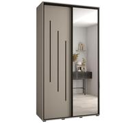 ABIKSMEBLE Dakota 9 Armadio a Due Ante Scorrevoli con Specchio, Barra, Ripiani - Armadio Moderno per Camera da Letto, Soggiorno - 235,2x140x45 cm-Cachemire Nero