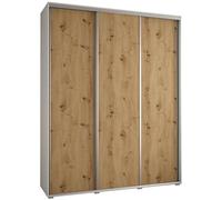 ABIKSMEBLE Davos 1 190 Armadio da Camera Terzo Scorrevole - Armadio Moderno con Asta e Ripiani - 235,2 x 190 x 60 cm - Bianco Artisan Argento