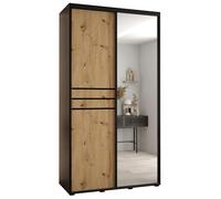 ABIKSMEBLE Davos 11 130 Armadio da Camera Doppio Scorrevole - Armadio Moderno con Specchio, Asta e Ripiani - 235,2x130x60 cm Nero Artisan Nero