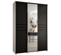 ABIKSMEBLE Davos 11 170 Armadio da Camera Terzo Scorrevole - Armadio Moderno con Specchio, Asta e Ripiani - 235,2x170x60 cm Bianco Nero Nero