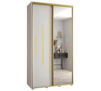 ABIKSMEBLE Davos 13 130 Armadio da Camera Doppio Scorrevole - Armadio Moderno con Specchio, Asta e Ripiani - 235,2x130x45 cm Bianco Bianco Oro