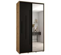 ABIKSMEBLE Davos 13 130 Armadio da Camera Doppio Scorrevole - Armadio Moderno con Specchio, Asta e Ripiani - 235,2x130x45 cm Artisan Nero Nero