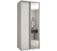 ABIKSMEBLE Davos 3 100 Armadio da Camera Doppio Scorrevole - Armadio Moderno con Specchio, Asta e Ripiani - 235,2x100x60 cm Bianco Bianco Argento