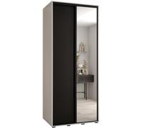 ABIKSMEBLE Davos 3 100 Armadio da Camera Doppio Scorrevole - Armadio Moderno con Specchio, Asta e Ripiani - 235,2x100x60 cm Bianco Nero Nero