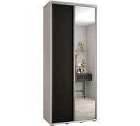 ABIKSMEBLE Davos 3 100 Armadio da Camera Doppio Scorrevole - Armadio Moderno con Specchio, Asta e Ripiani - 235,2x100x45 cm Bianco Nero Argento