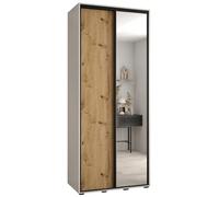 ABIKSMEBLE Davos 3 120 Armadio da Camera Doppio Scorrevole - Armadio Moderno con Specchio, Asta e Ripiani - 235,2x120x60 cm Bianco Artisan Nero