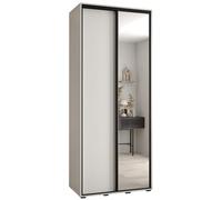 ABIKSMEBLE Davos 3 120 Armadio da Camera Doppio Scorrevole - Armadio Moderno con Specchio, Asta e Ripiani - 235,2x120x45 cm Bianco Bianco Nero