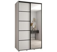 ABIKSMEBLE Davos 5 130 Armadio da Camera Doppio Scorrevole - Armadio Moderno con Specchio, Asta e Ripiani - 235,2x130x60 cm Bianco Bianco Nero