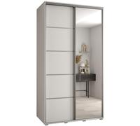 ABIKSMEBLE Davos 5 140 Armadio da Camera Doppio Scorrevole - Armadio Moderno con Specchio, Asta e Ripiani - 235,2x140x60 cm Bianco Bianco Argento