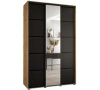 ABIKSMEBLE Davos 5 150 Armadio da Camera Terzo Scorrevole - Armadio Moderno con Specchio, Asta e Ripiani - 235,2x150x45 cm Artisan Nero Nero