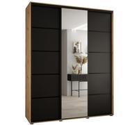 ABIKSMEBLE Davos 5 190 Armadio da Camera Terzo Scorrevole - Armadio Moderno con Specchio, Asta e Ripiani - 235,2x190x45 cm Artisan Nero Nero