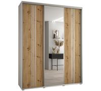 ABIKSMEBLE Davos 7 190 Armadio da Camera Terzo Scorrevole - Armadio Moderno con Specchio, Asta e Ripiani - 235,2x190x60 cm Bianco Artisan Argento