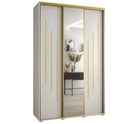 ABIKSMEBLE Davos 9 150 Armadio da Camera Terzo Scorrevole - Armadio Moderno con Specchio, Asta e Ripiani - 235,2x150x45 cm Bianco Bianco Oro