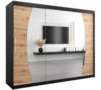 ABIKSMEBLE Elypse 250 Armadio da Camera a Due Ante Scorrevoli - Armadio Moderno con Specchio, Barra e Ripiani - 250x200x62 cm (L x A x P) - Nero Opaco + Artisan