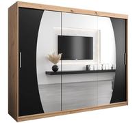 ABIKSMEBLE Elypse 250 Armadio da Camera a Due Ante Scorrevoli - Armadio Moderno con Specchio, Barra e Ripiani - 250x200x62 cm (L x A x P) - Artisan + Nero Opaco
