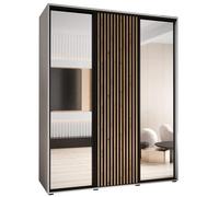 ABIKSMEBLE Lanko 2 Armadio a Tre Ante Scorrevoli con Specchio, Barra, Ripiani - Armadio Moderno per Camera da Letto, Soggiorno - 235,2x200x60 cm - Bianco Nero Artisan