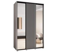 ABIKSMEBLE Lanko 2 Armadio a Tre Ante Scorrevoli con Specchio, Barra, Ripiani - Armadio Moderno per Camera da Letto, Soggiorno - 235,2x150x60 cm - Bianco Bianco Nero
