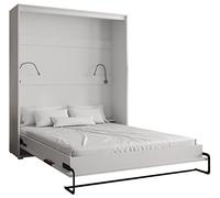 ABIKSMEBLE Letto nell'armadio, 160 x 200 cm, verticale, letto a scomparsa, letto per camera da letto, camera dei giovani, design moderno (bianco opaco + rovere artigianale)