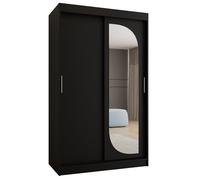 ABIKSMEBLE LUCY 120 Armadio a Due Ante Scorrevoli per Camera da Letto - Armadio Moderno con Asta Appendiabiti e Ripiani - 120x200x62 cm (LxAxP) - Nero opaco