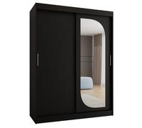 ABIKSMEBLE LUCY 150 Armadio a Due Ante Scorrevoli per Camera da Letto - Armadio Moderno con Asta Appendiabiti e Ripiani - 150x200x62 cm (LxAxP) - Nero opaco