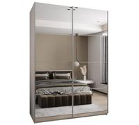 ABIKSMEBLE LUX 2 Armadio con 2 Ante Scorrevoli con Specchio, Chiusura Silenziosa - Sistema HETTICH TopLine L - per Soggiorno, Camera da Letto - 245,5x180x64cm - Bianco, Bianco, Argento