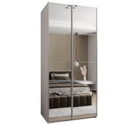 ABIKSMEBLE LUX 2 Armadio con 2 Ante Scorrevoli con Specchio, Chiusura Silenziosa - Sistema HETTICH TopLine L - per Soggiorno, Camera da Letto - 245,5x110x64cm - Bianco, Bianco, Argento