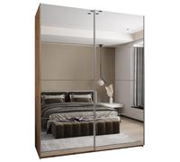 ABIKSMEBLE LUX 2 Armadio con 2 Ante Scorrevoli con Specchio, Chiusura Silenziosa - Sistema HETTICH TopLine L - per Soggiorno, Camera da Letto - 245,5x200x64cm - Artisan, Artisan, Argento