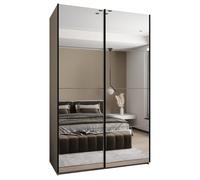 ABIKSMEBLE LUX 2 Armadio con 2 Ante Scorrevoli con Specchio, Chiusura Silenziosa - Sistema HETTICH TopLine L - per Soggiorno, Camera da Letto - 245,5x150x64cm - Cashmere, Cashmere, Nero