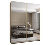 ABIKSMEBLE LUX 2 Armadio con 2 Ante Scorrevoli con Specchio, Chiusura Silenziosa - Sistema HETTICH TopLine L - per Soggiorno, Camera da Letto - 245,5x200x64cm - Cashmere, Cashmere, Oro