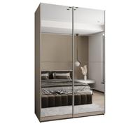 ABIKSMEBLE LUX 2 Armadio con 2 Ante Scorrevoli con Specchio, Chiusura Silenziosa - Sistema HETTICH TopLine L - per Soggiorno, Camera da Letto - 245,5x150x64cm - Cashmere, Cashmere, Argento