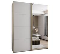 ABIKSMEBLE LUX 3 Armadio Elegante con 2 Ante Scorrevoli con Specchio sull'anta - Chiusura Silenziosa - Sistema HETTICH TopLine L - 245,5x190x64cm - Bianco, Bianco, Oro