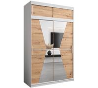 ABIKSMEBLE Maroko 150 Armadio da Camera a Due Ante Scorrevoli - Armadio Moderno con Specchio, Barra e Ripiani - 150x240x62 cm (L x A x P) - Bianco Opaco + Artisan con Estensione