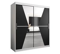 ABIKSMEBLE Maroko 180 Armadio da Camera a Due Ante Scorrevoli - Armadio Moderno con Specchio, Barra e Ripiani - 180x200x62 cm (L x A x P) - Bianco Opaco + Nero Opaco