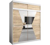 ABIKSMEBLE Maroko 200 Armadio a Due Ante Scorrevoli per Camera da Letto - Armadio Moderno con Specchio, Appendiabiti e Ripiani - 200x240x62 cm - Bianco Opaco + Sonoma con Prolunga