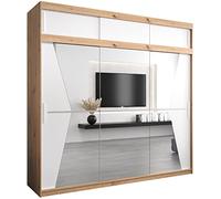 ABIKSMEBLE Maroko 250 Armadio da Camera a Due Ante Scorrevoli - Armadio Moderno con Specchio, Barra e Ripiani - 250x240x62 cm (L x A x P) - Artisan + Bianco Opaco con Estensione