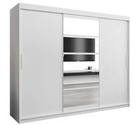 ABIKSMEBLE Roma 1 250 Armadio con Tre Ante Scorrevoli per Camera da Letto - Armadio Moderno con Specchio, Appendiabiti e Ripiani - 250x200x62 cm - Bianco Opaco