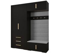 ABIKSMEBLE Set di mobili Inova 1 - Armadio moderno - per camera da letto, soggiorno, ingresso, cameretta - Mobile contenitoreper Vestirsi - 236,7x200x47cm - Nero, Manila 16, Oro