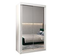 ABIKSMEBLE Tokyo 3 120 Armadio da Camera a Due Ante Scorrevoli - Armadio Moderno con Specchio, Barra e Ripiani - 120x200x62 cm (L x A x P) - Bianco Opaco