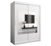 ABIKSMEBLE Torino 150 Armadio da Camera a Due Ante Scorrevoli - Armadio Moderno con Specchio, Barra e Ripiani - 150x200x62 cm (L x A x P) - Bianco Opaco