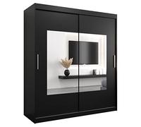ABIKSMEBLE Torino 180 Armadio da Camera a Due Ante Scorrevoli - Armadio Moderno con Specchio, Barra e Ripiani - 180x200x62 cm (L x A x P) - Nero Opaco
