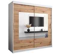 ABIKSMEBLE Torino 200 Armadio a Due Ante Scorrevoli per Camera da Letto - Armadio Moderno con Specchio, Appendiabiti e Ripiani - 200x200x62 cm - Bianco Opaco + Artigiano