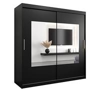 ABIKSMEBLE Torino 200 Armadio da Camera a Due Ante Scorrevoli - Armadio Moderno con Specchio, Barra e Ripiani - 200x200x62 cm (L x A x P) - Nero Opaco