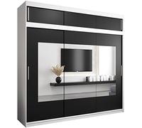 ABIKSMEBLE Torino 250 Armadio con Tre Ante Scorrevoli per Camera da Letto - Armadio Moderno con Specchio, Appendiabiti e Ripiani - 250x240x62 cm - Bianco Opaco + Nero Opaco con Prolunga